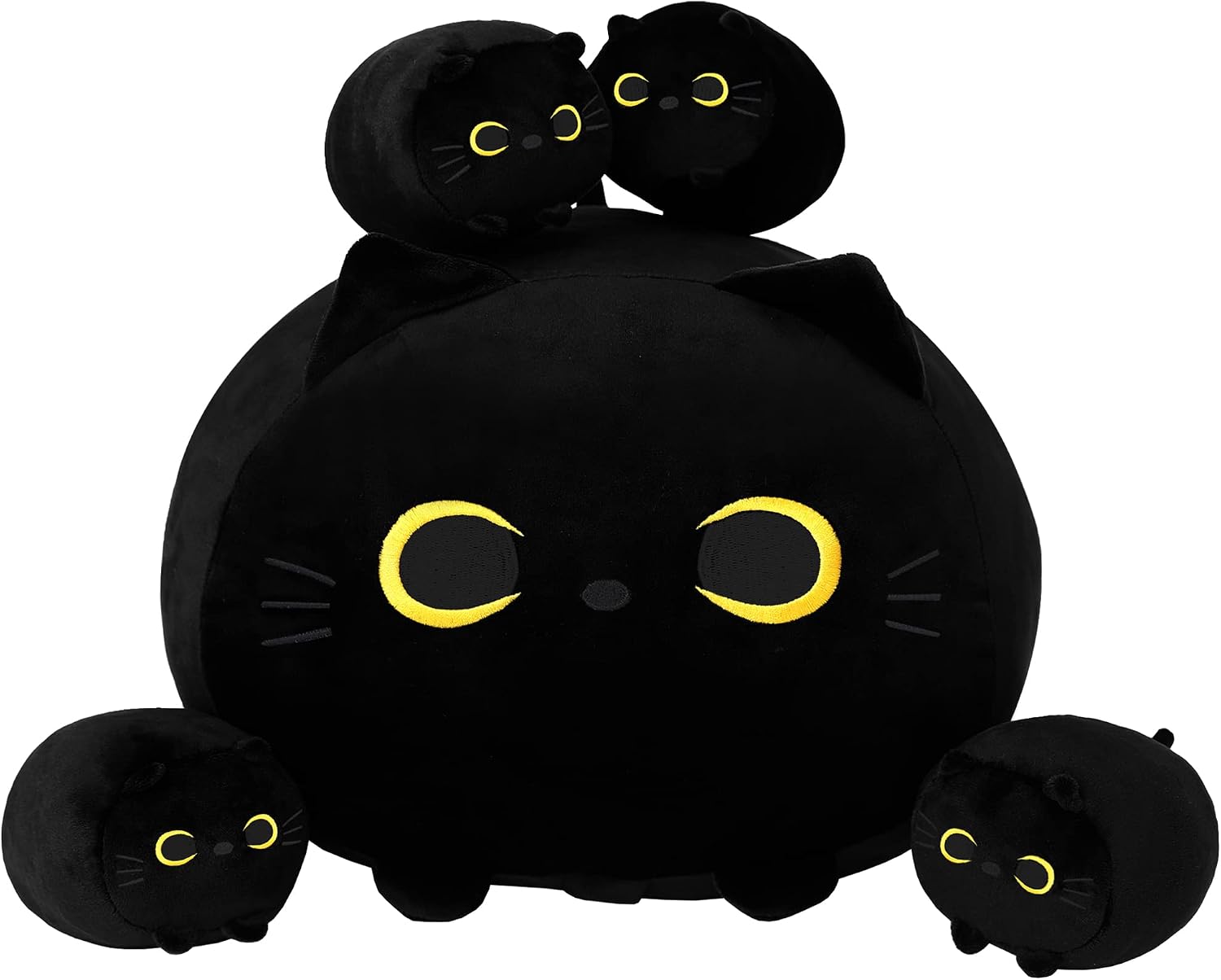 Black cat plush with four smaller cats